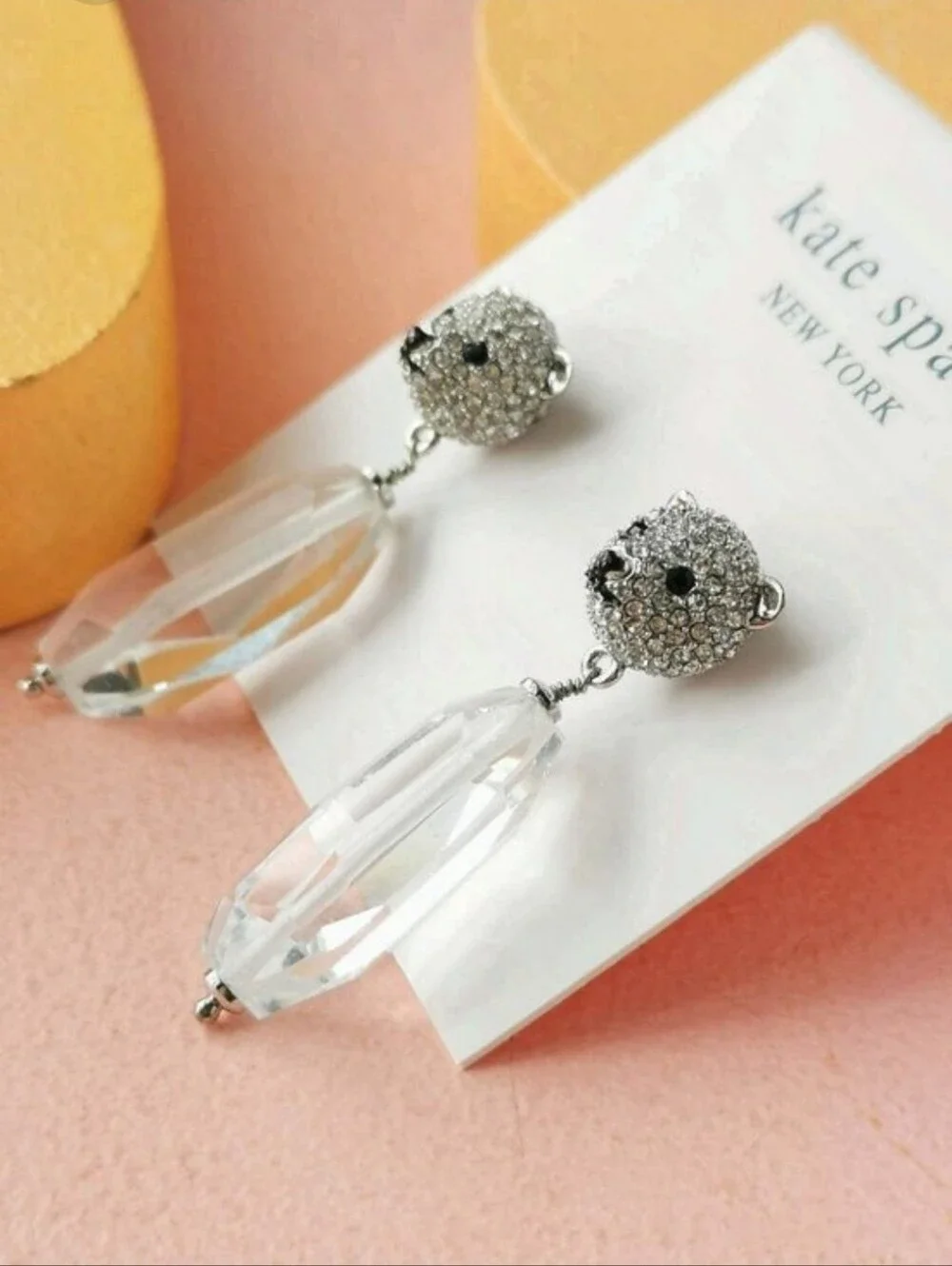 kate spade Clear Crystal Bear Drop Earrings - Silver